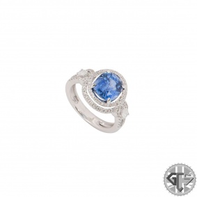 White Gold Diamond And Sapphire Cushion Cut Ring 3.74ct
